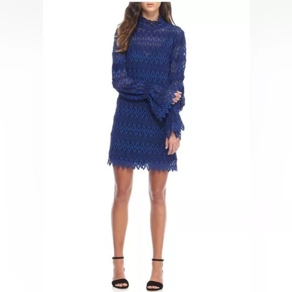 Free People Simone Blue Crochet Mini Dress With Lace Bell Sleeves Size Small - Picture 5 of 15